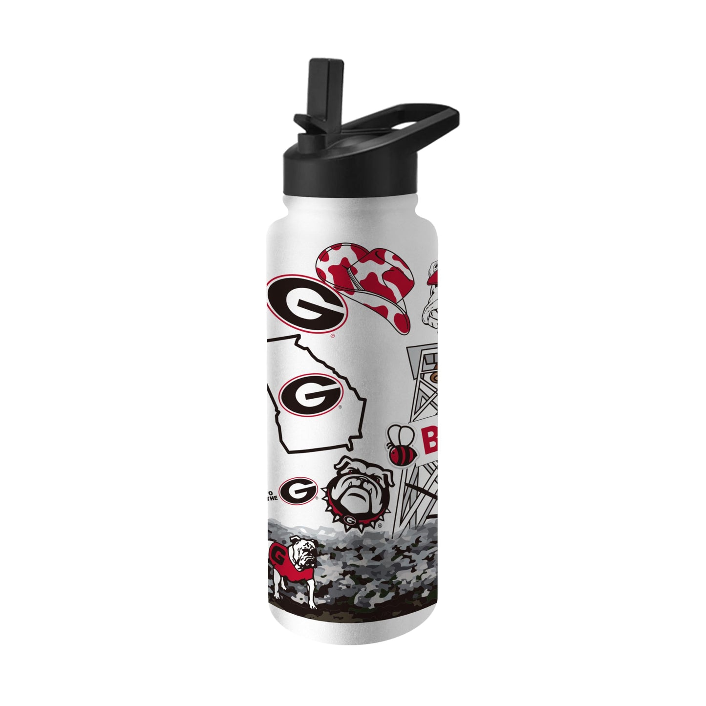 Logo Brands NCAA Georgia Bulldogs 34oz Native Quencher Bottle - Double-Wall Insulated, Stainless Steel, No-Spill Lid, Easy Carry Handle