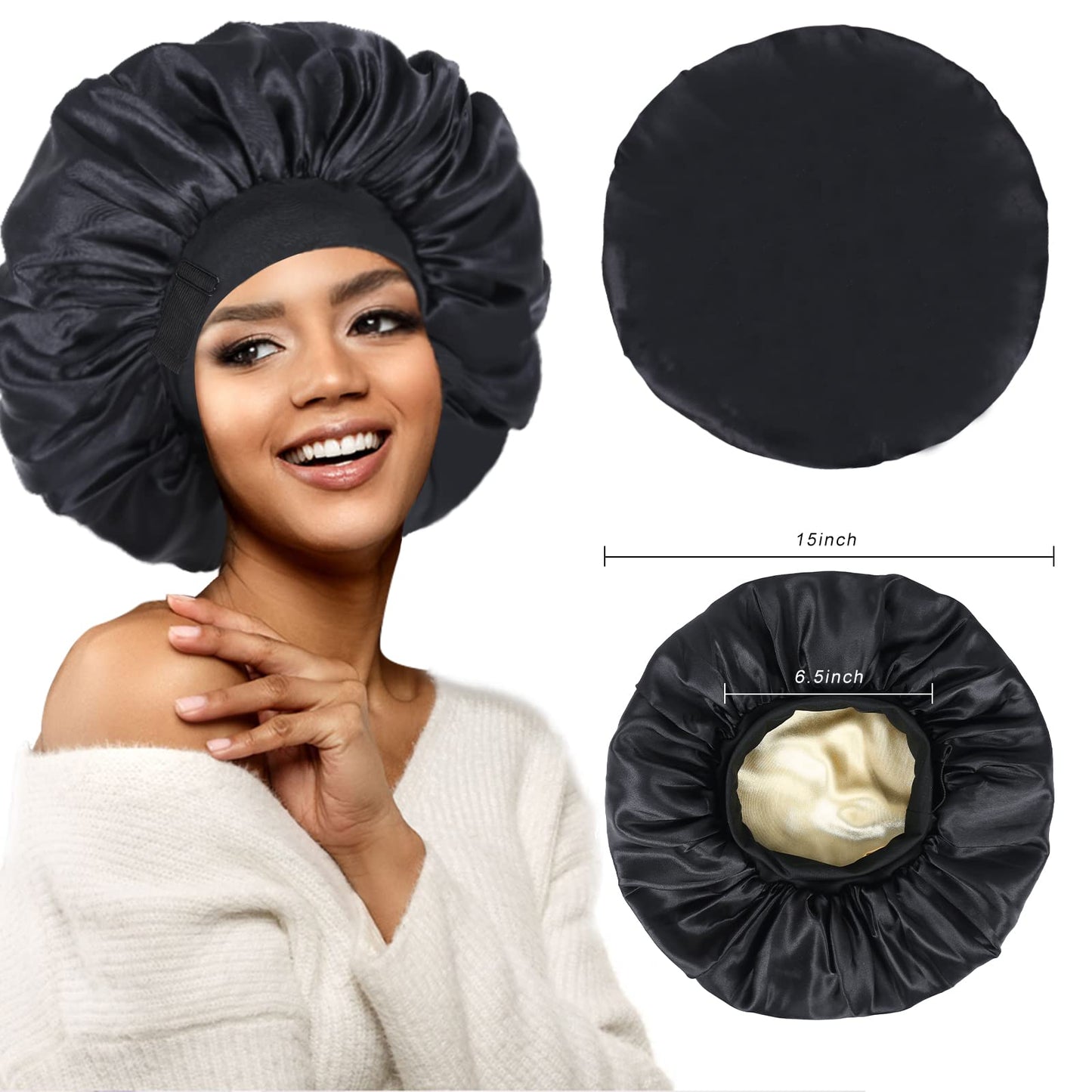 Silk Bonnet for Sleeping Double Layer Satin Bonnet Adjustable Bonnets for Black Women Sleep Cap Reversible Hair Bonnet for Curly Hair Hats(Black) Beauty and Personal Care XRACEPHOL