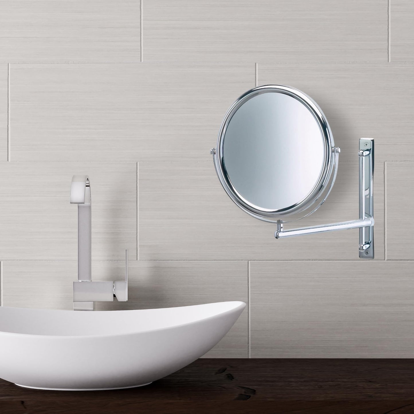 JERDON Two-Sided Wall-Mounted Makeup Mirror with 3X-1X Magnification -9” Diameter Mirror Extends 9” - Polished Chrome Finish - Model JP3030CF