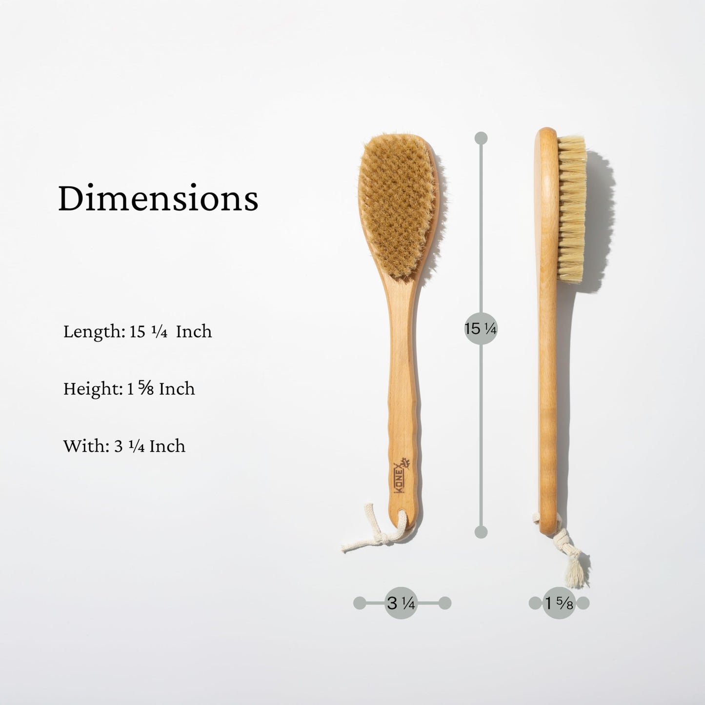 KONEX Bath Brush Set, Exfoliating Shower Scrubber, Dry Brushing Body Brush Set, Pore Opening, Beechwood Handle with Natural Bristle Large 15" Plus