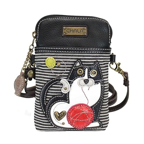 CHALA Cellphone Crossbody Handbag - Convertable Strap, Cat Lovers Gift (Black Stripe)