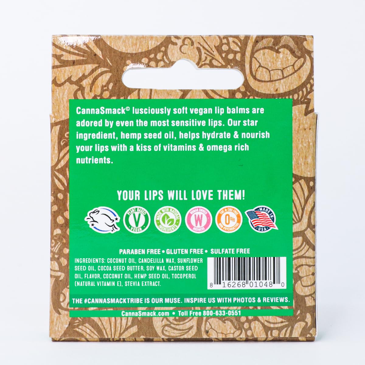 CannaSmack Vegan Hemp Lip Balm - 5 Flavors Included - Soothe, Moisturize, Hydrate, Protect, & Nourish Dry Chapped or Irritated Lips - Made with Hemp