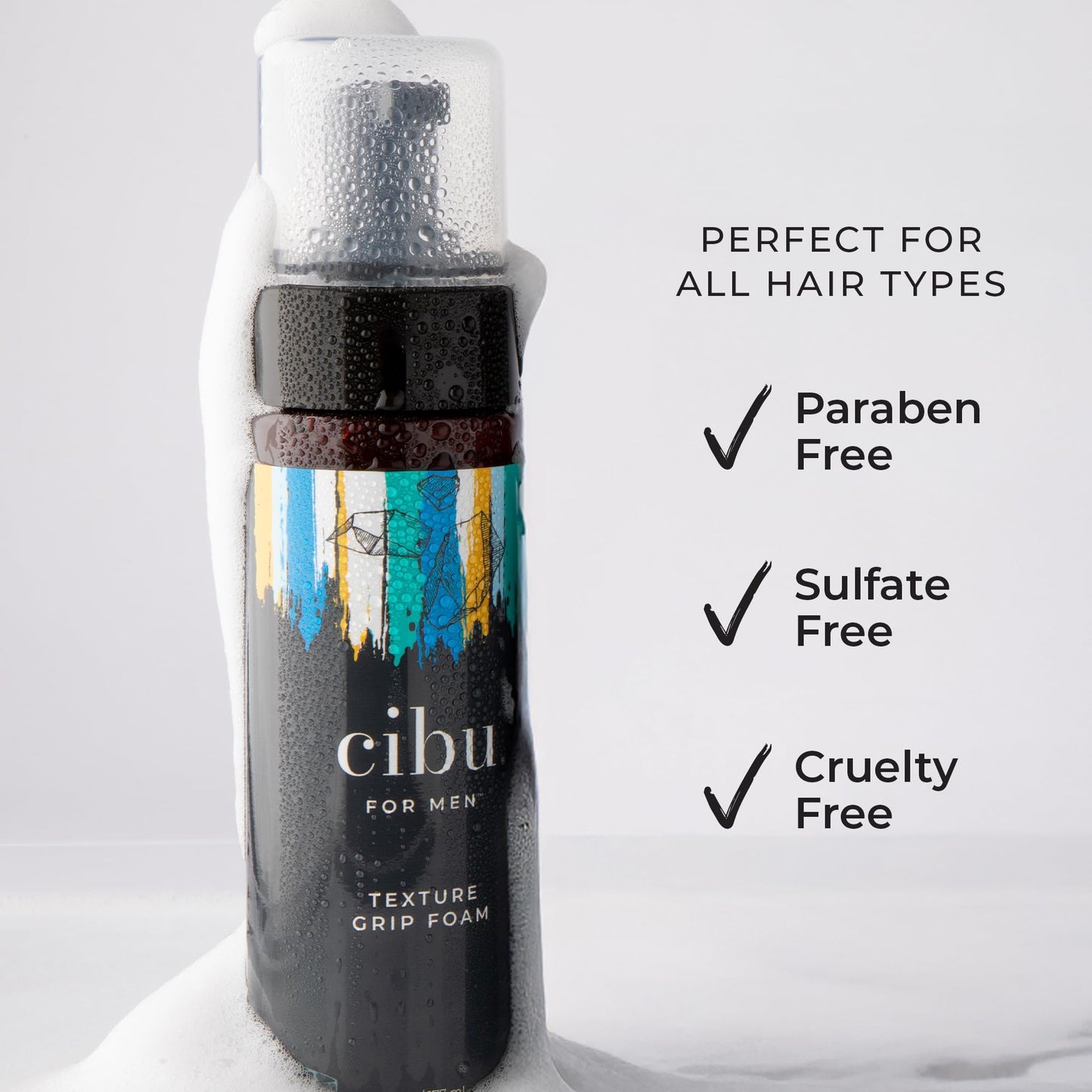 CIBU for Men Texture Grip Foam 6oz - Hair Styling Foam for Long Lasting Hold, Texture, and Volume While Keeping a Healthy Hair - Ideal for Messy