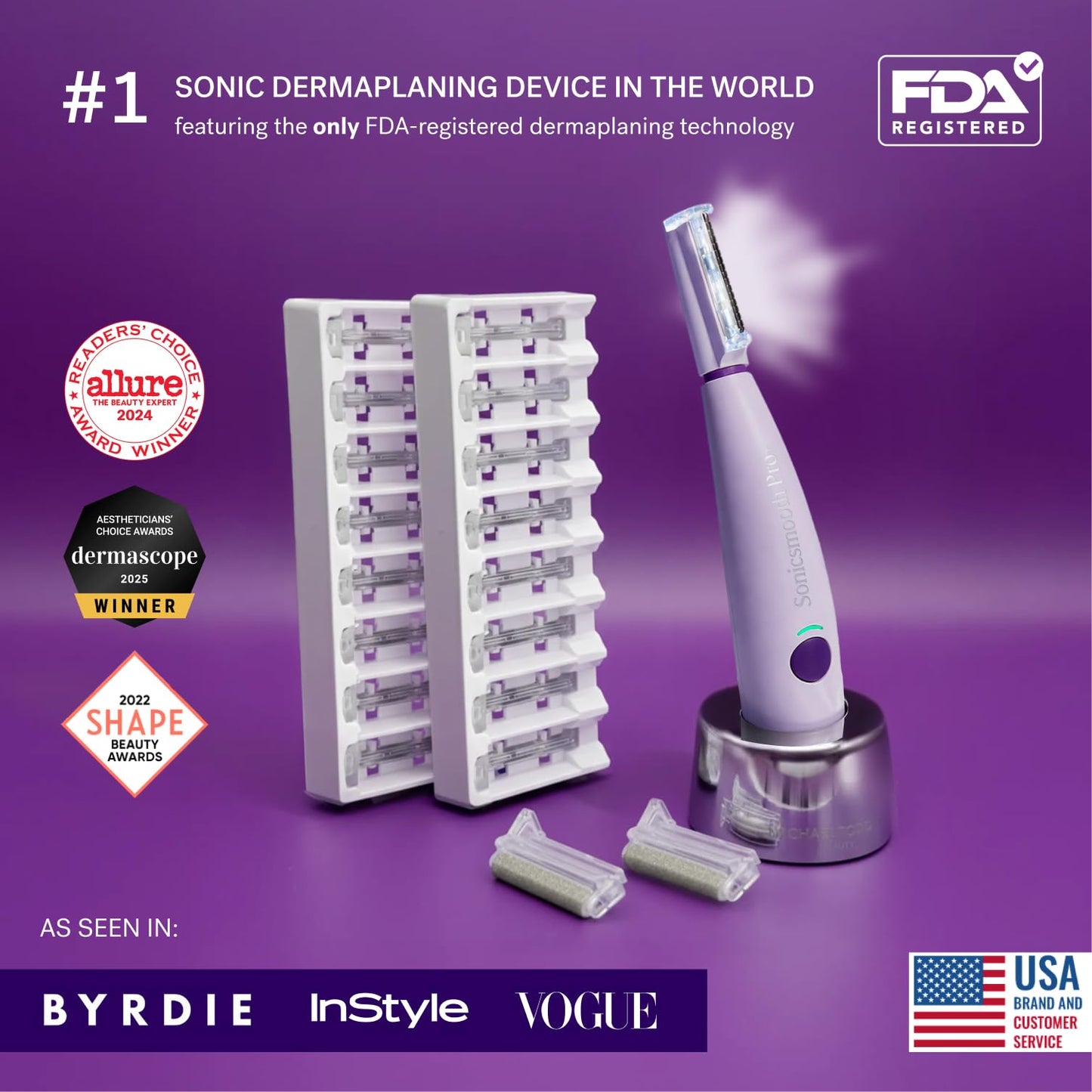 Michael Todd Beauty Sonicsmooth Pro+ Dermaplane Razor for Women Face + Eyebrow Trimmer Dermaplaning System w/LED Light Peach Fuzz Remover -16 Beauty and Personal Care MICHAEL TODD
