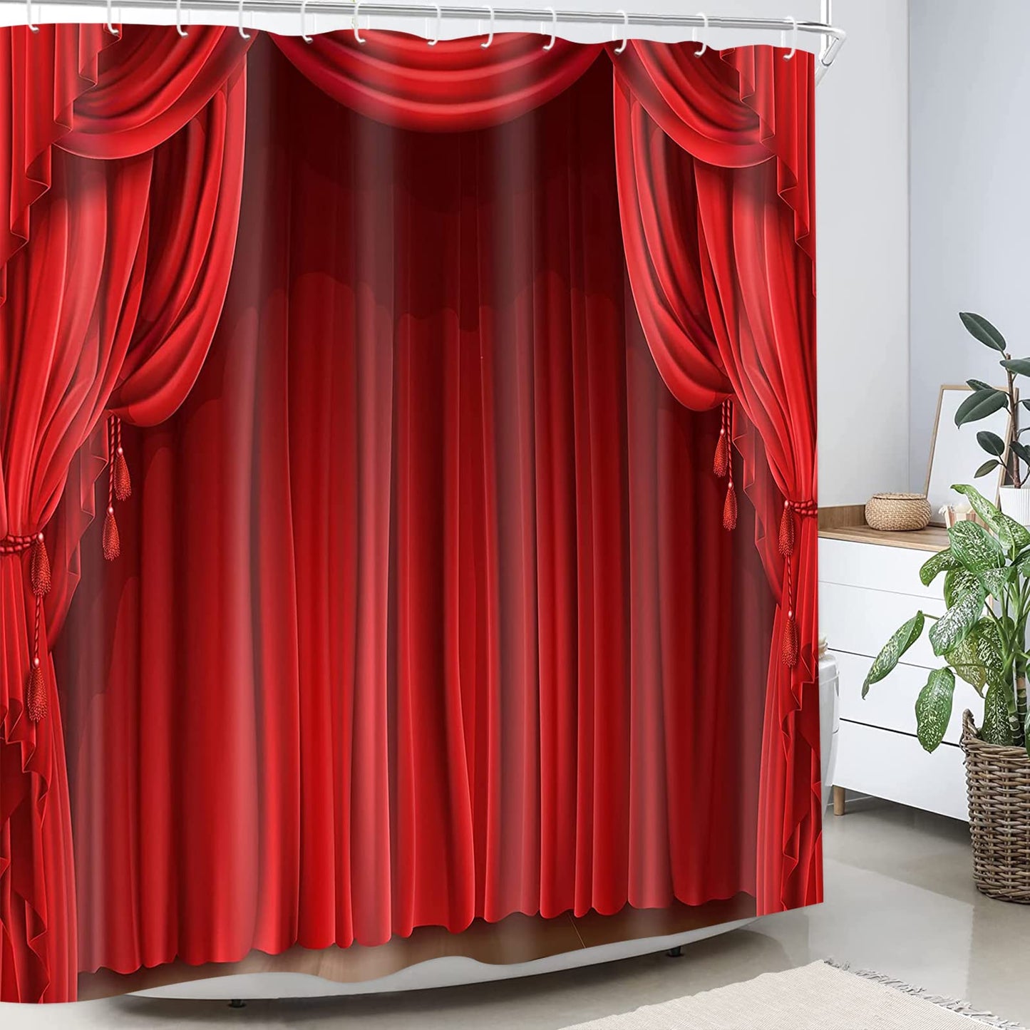 GETTOGET Theatre Shower Curtain, Show Stage Curtains Red Curtains Classic Antique Background, Waterproof Polyester Curtain Festival Gift, 72x72 in