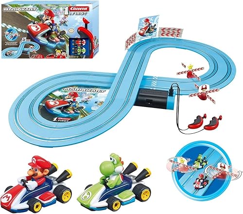 Carrera First Nintendo Mario Kart Slot Car Race Track - Includes 2 Cars: Mario and Yoshi - Battery-Powered Beginner Toy Racing Set for Kids Ages 3…