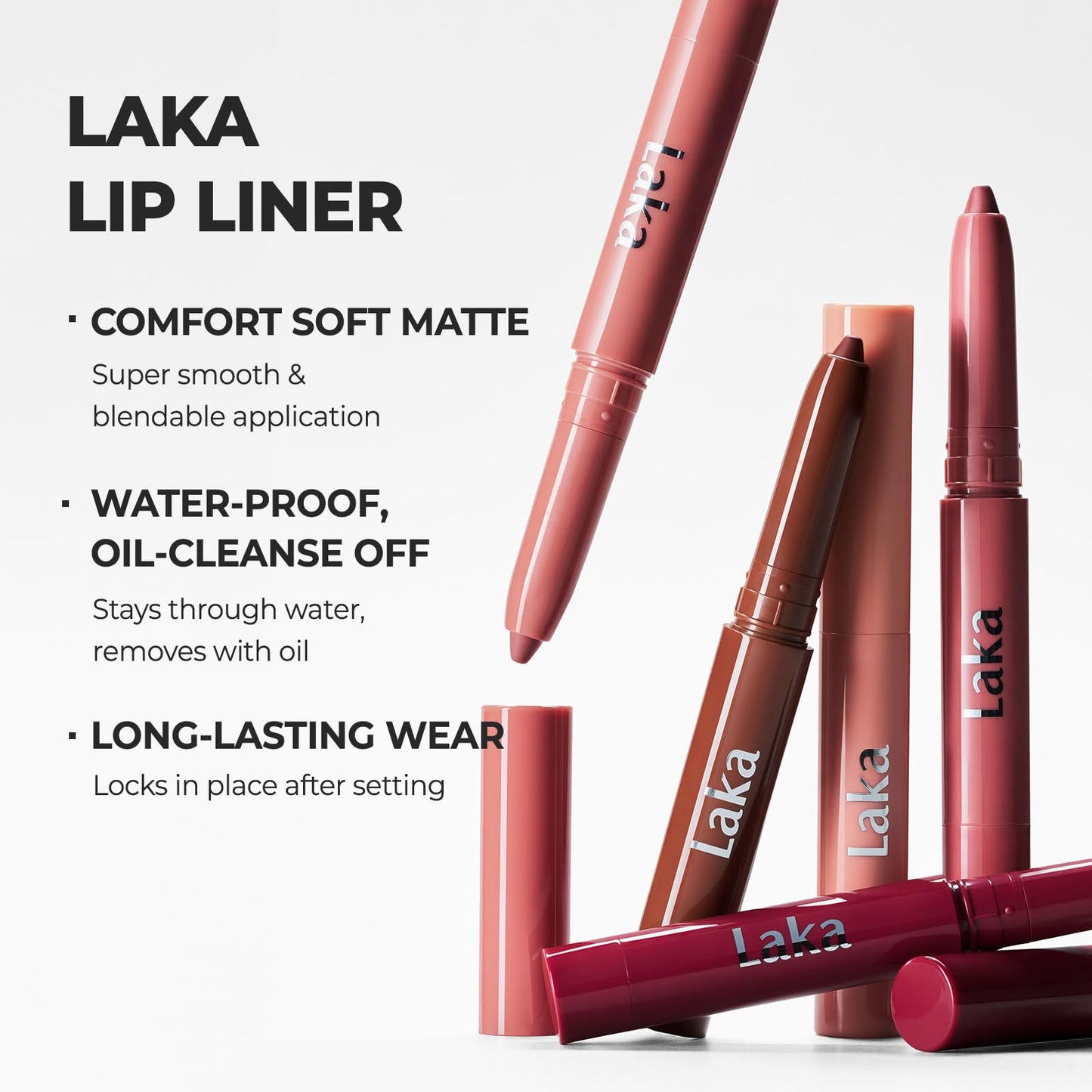 Laka Lip Liner - Smooth & Blendable Soft Matte Lip Contour Pencil for Shaping & Overlining Lips | Waterproof Formula, Oil-Cleanse Off, Long-Lasting Beauty and Personal Care Laka