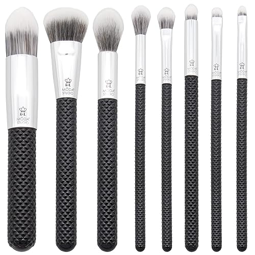 Moda Studio Backstage Pass 8pc Makeup Brush Kit - Complete Face & Eye Brush Set with Travel Pouch