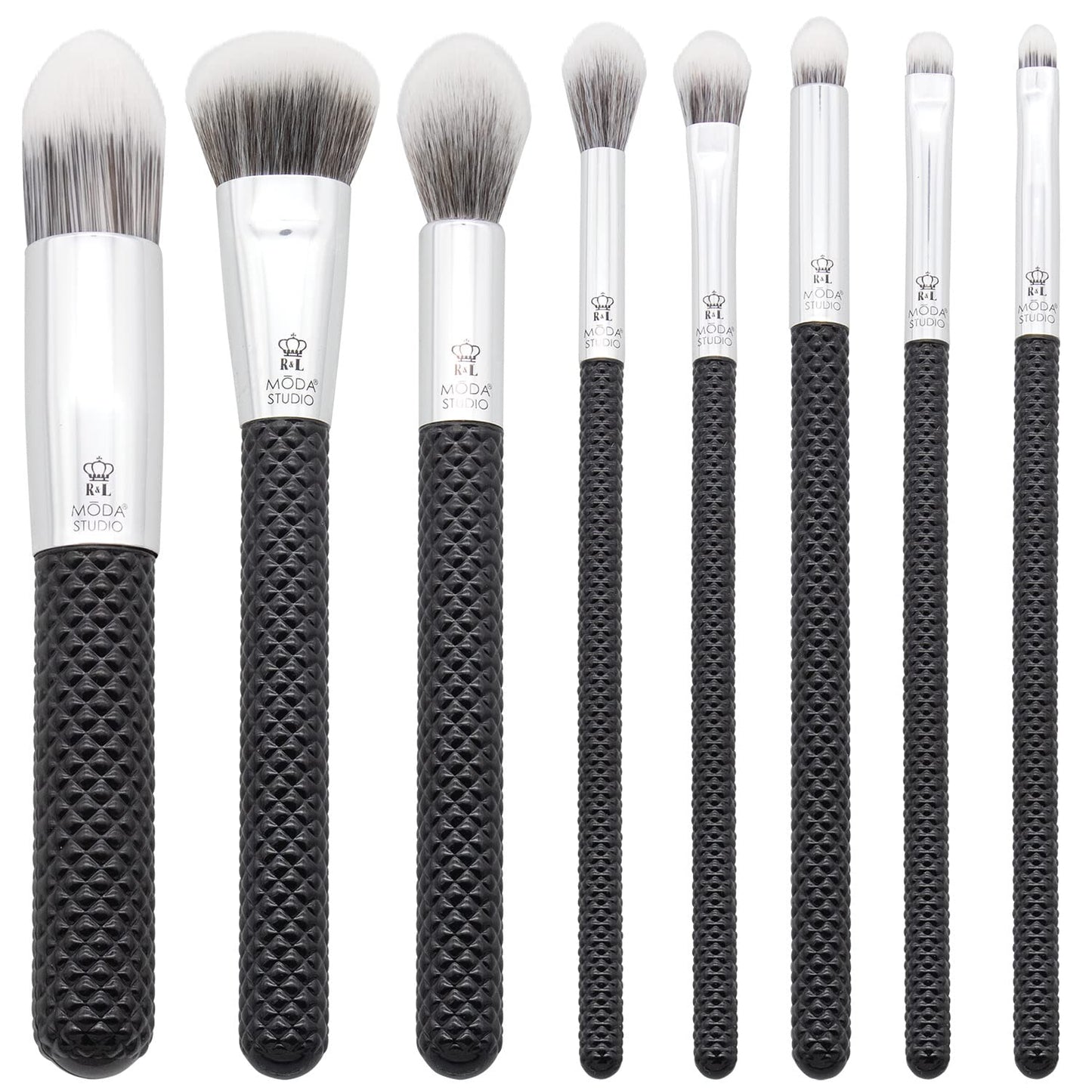 Moda Studio Backstage Pass 8pc Makeup Brush Kit - Complete Face & Eye Brush Set with Travel Pouch