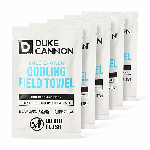 Duke Cannon Cold Shower Cooling Field Towels - 15 Individually Wrapped Towels - Men's Face and Body Wipes - Made with Menthol & Aloe - Instant Refresh