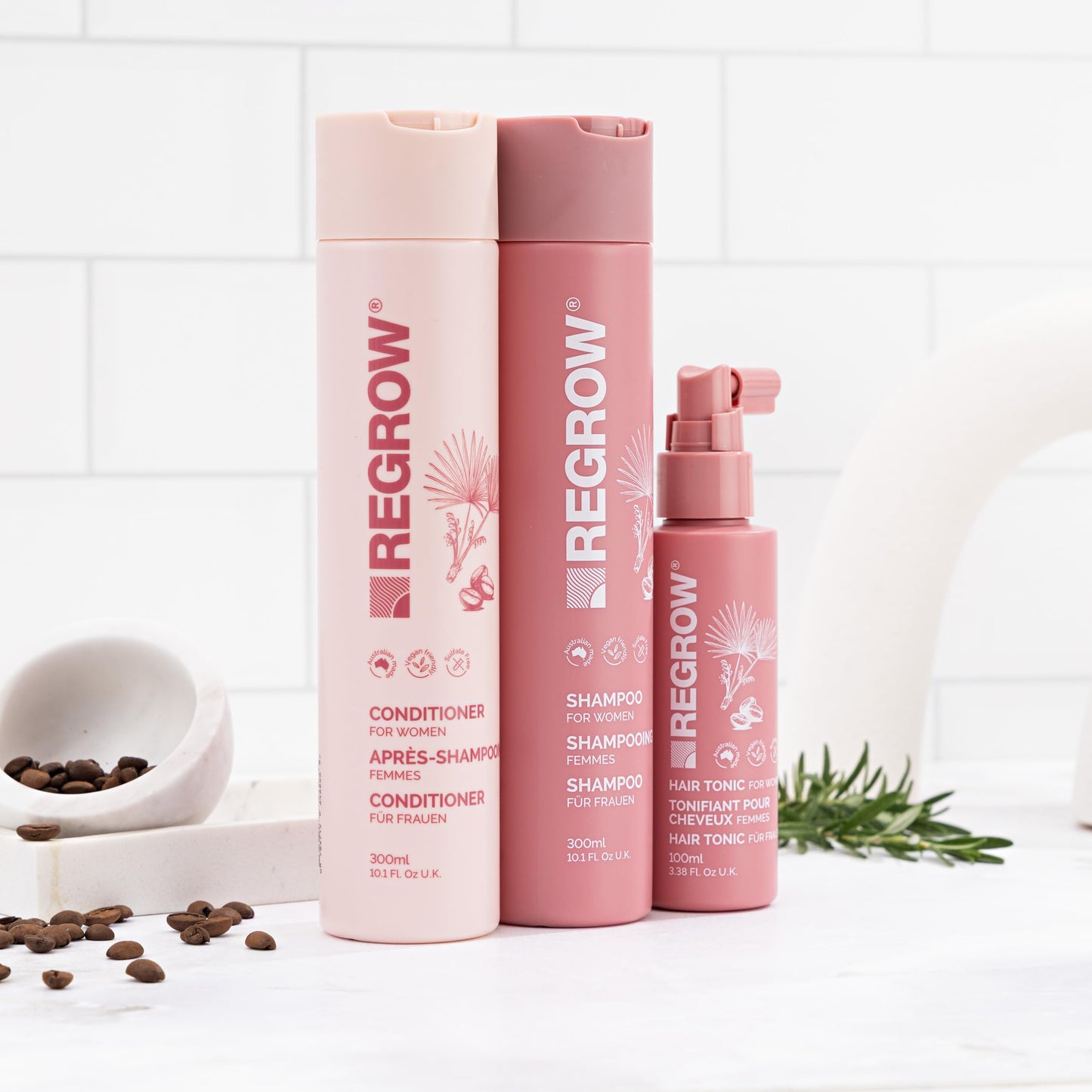 Regrow Hair RegrowthTreatment For Women. Full Set Shampoo, Conditioner & Hair Tonic, For Thicker Fuller Hair, With Caffeine Biotin & Niacinamide