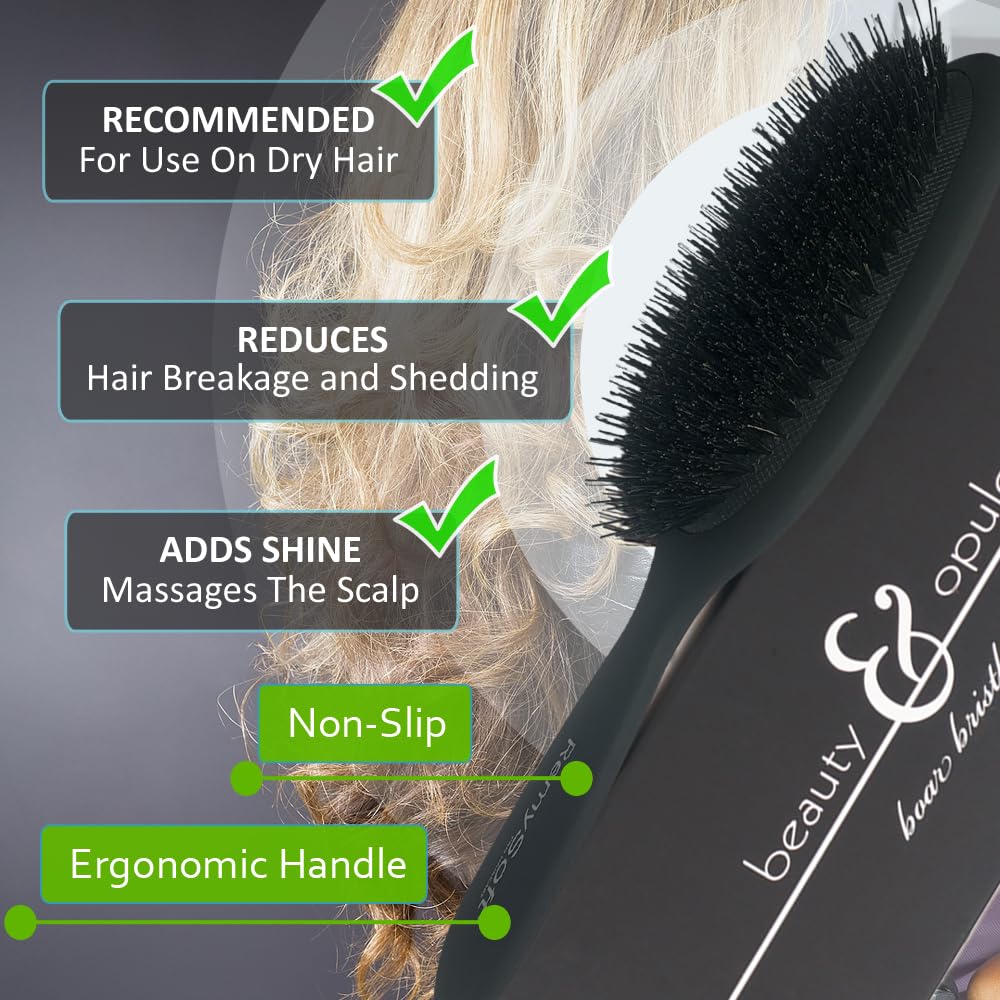 RemySoft Beauty & Opulence Boar Bristle Brush - Safe For Hair Extensions, Weaves and Wigs