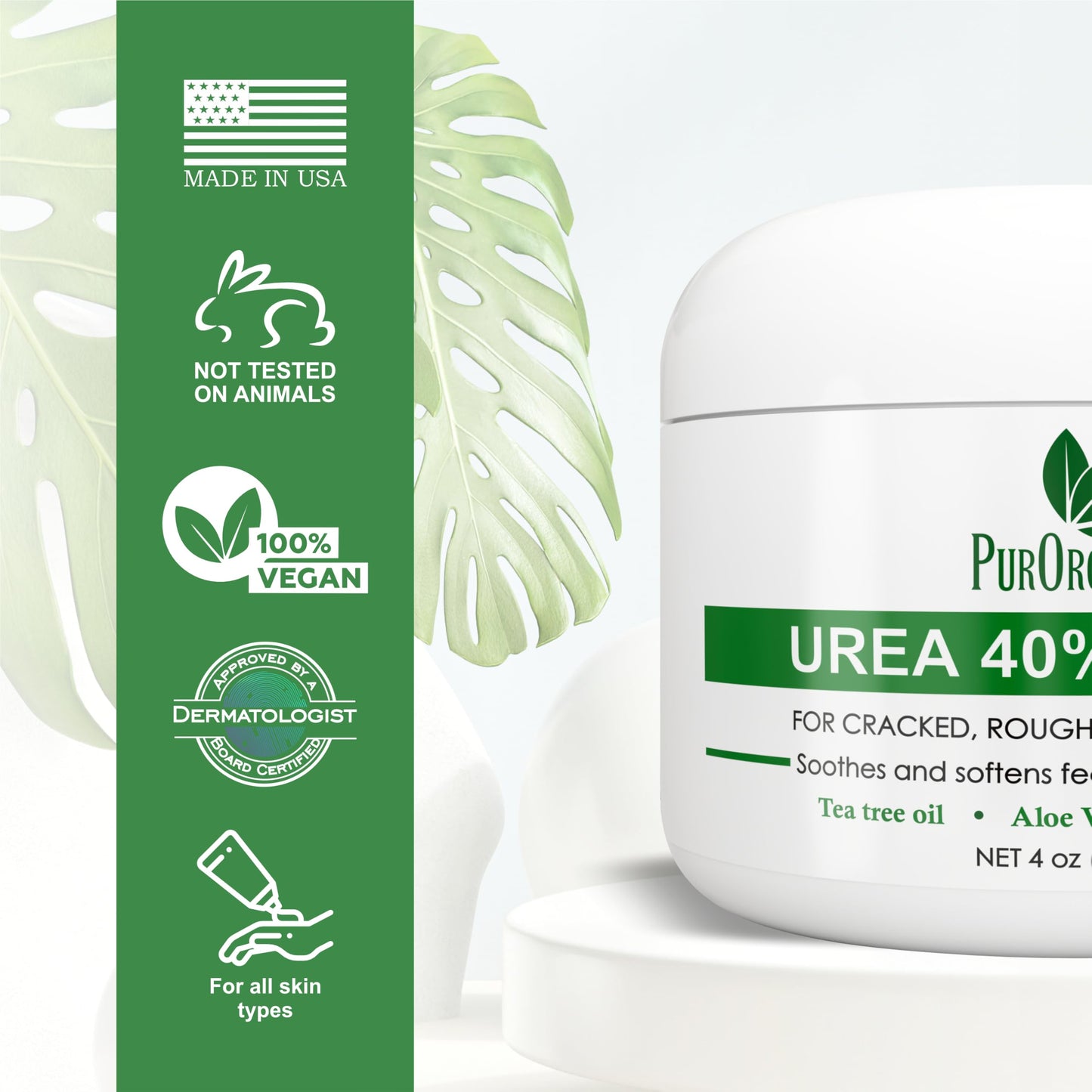 PurOrganica Urea 40% Foot Cream – Dermatologist Tested, Made in USA, Repairs Cracked Heels, Calluses & Corns, Exfoliating & Moisturizing