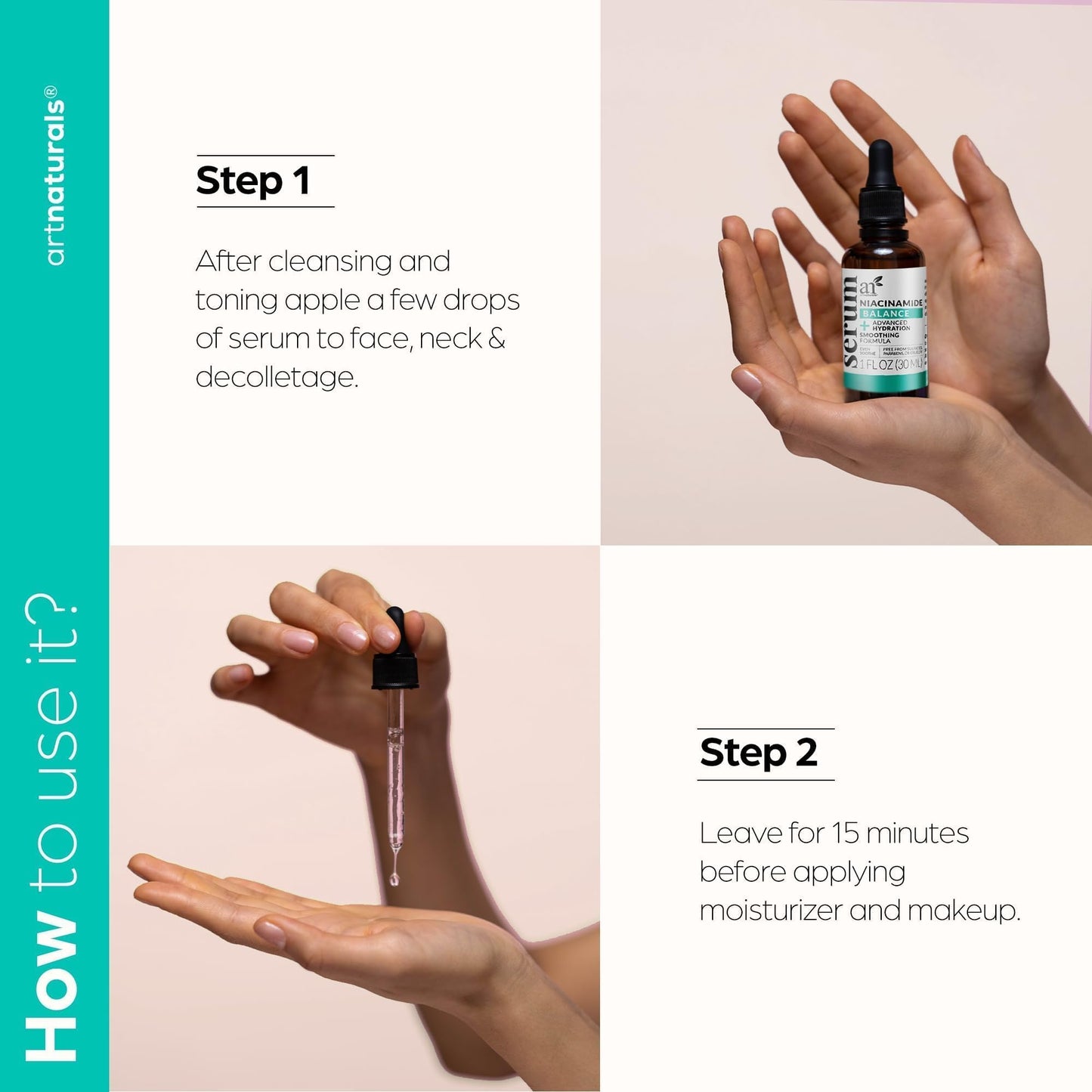 Artnaturals Niacinamide Face Serum, 10% Active Niacinamide with 1% Zinc PCA & Vitamin B3 - Hyaluronic Acid, Pore Reducer, Mineral Blemish Protection