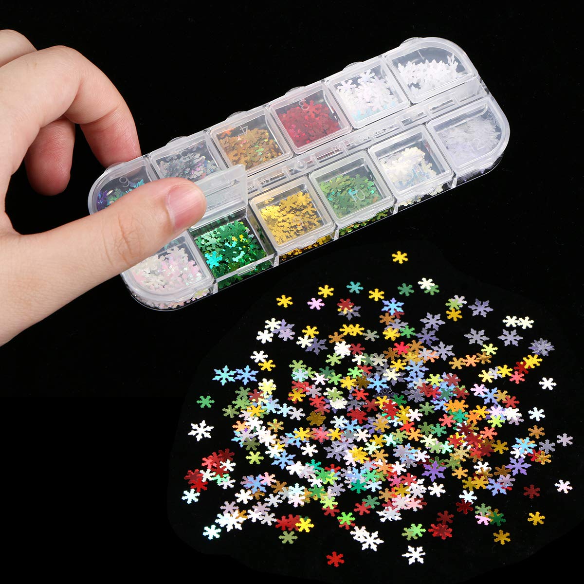 Simliber 1 Sets/3Boxes 3D Snowflake Sequins for Nail Art Decoration Glitter Set Sparkly DIY Nail Accessories Christmas Nail Designs Trendy Christmas