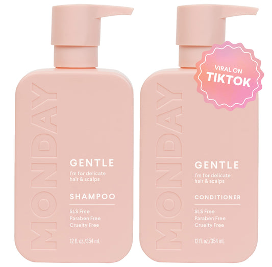 MONDAY HAIRCARE Gentle Shampoo + Conditioner Set (2 Pack) 12oz Each for Normal to Delicate Hair Types, Made from Coconut Oil