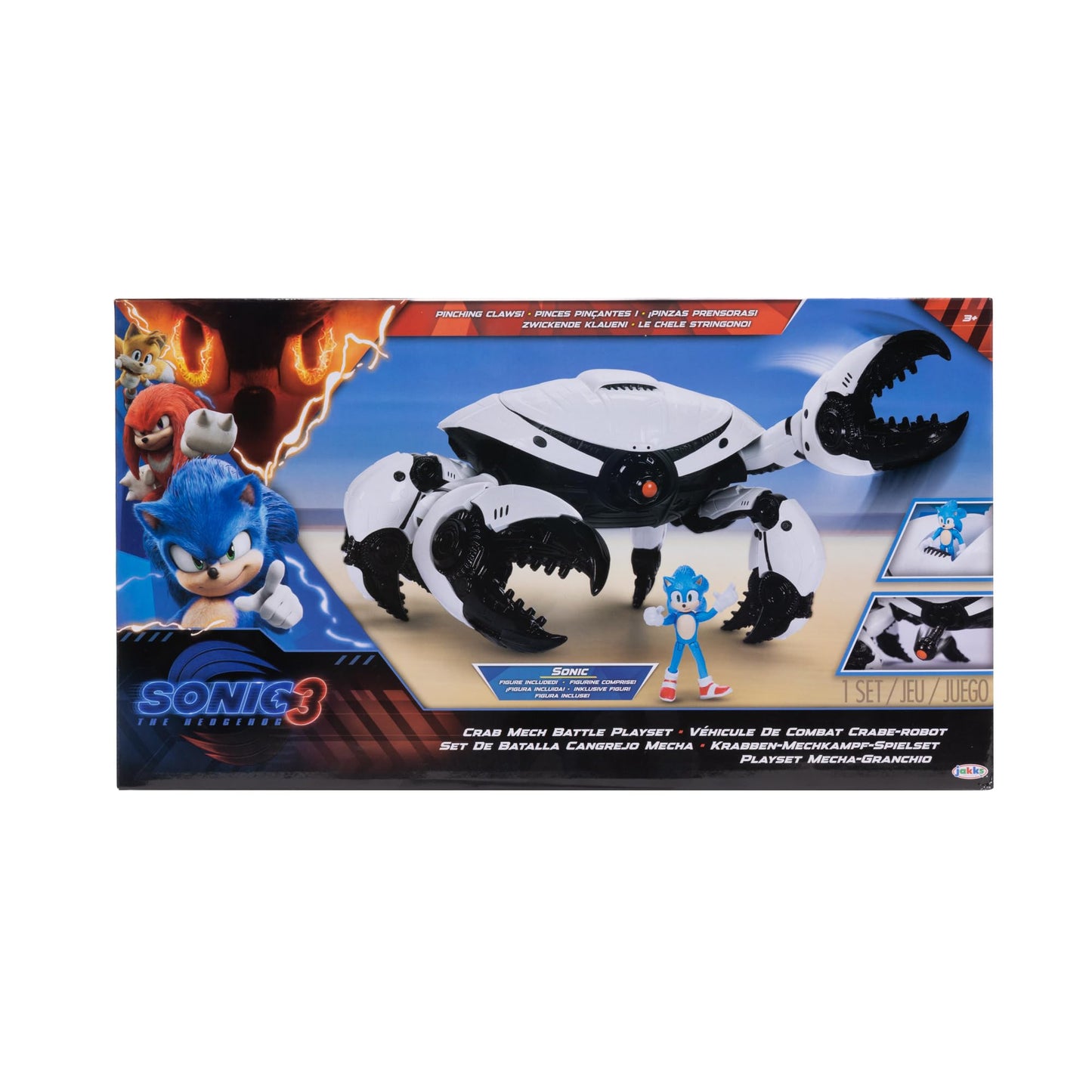 Sonic the Hedgehog 3 Movie Crab Mech Playset – 2.5" Sonic Action Figure with Pinching Claws, Official Licensed Kids Toy