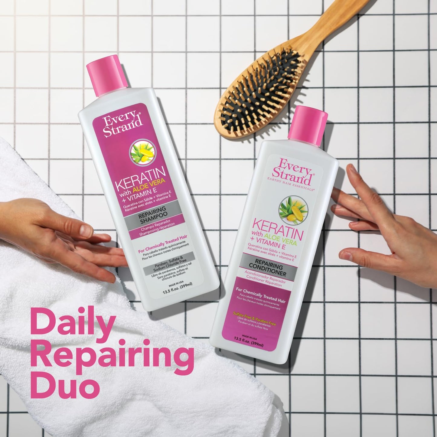 Every Strand Keratin Shampoo and Conditioner Set 13.5 oz, Sulfate Free Daily Duo for Chemically Treated and Damaged Hair, Infused with Keratin, Aloe