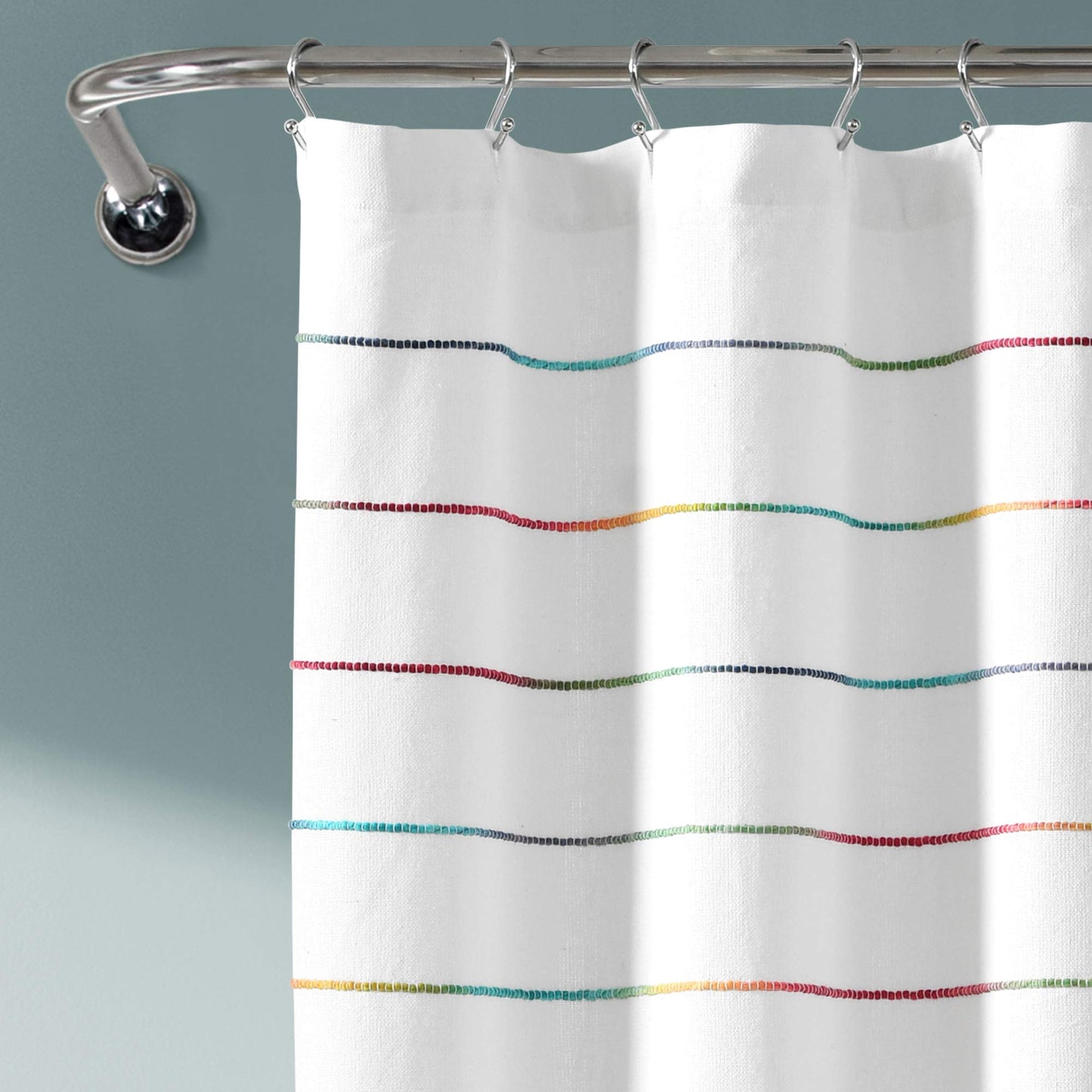 Lush Decor Ombre Stripe Yarn Dyed Cotton Shower Curtain, 72" W x 72" L, Rainbow - Fabric Shower Curtains - Striped Bathroom Curtain - Farmhouse…