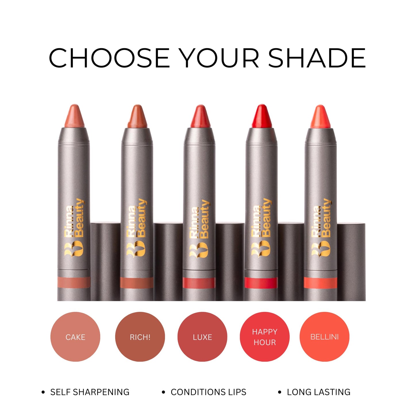 Rinna Beauty Thick Stick Lip Crayon - Happy Hour - Long Lasting Lipstick, Moisturizing Creamy Formula with Hydrating Oils & Extracts, Built-In
