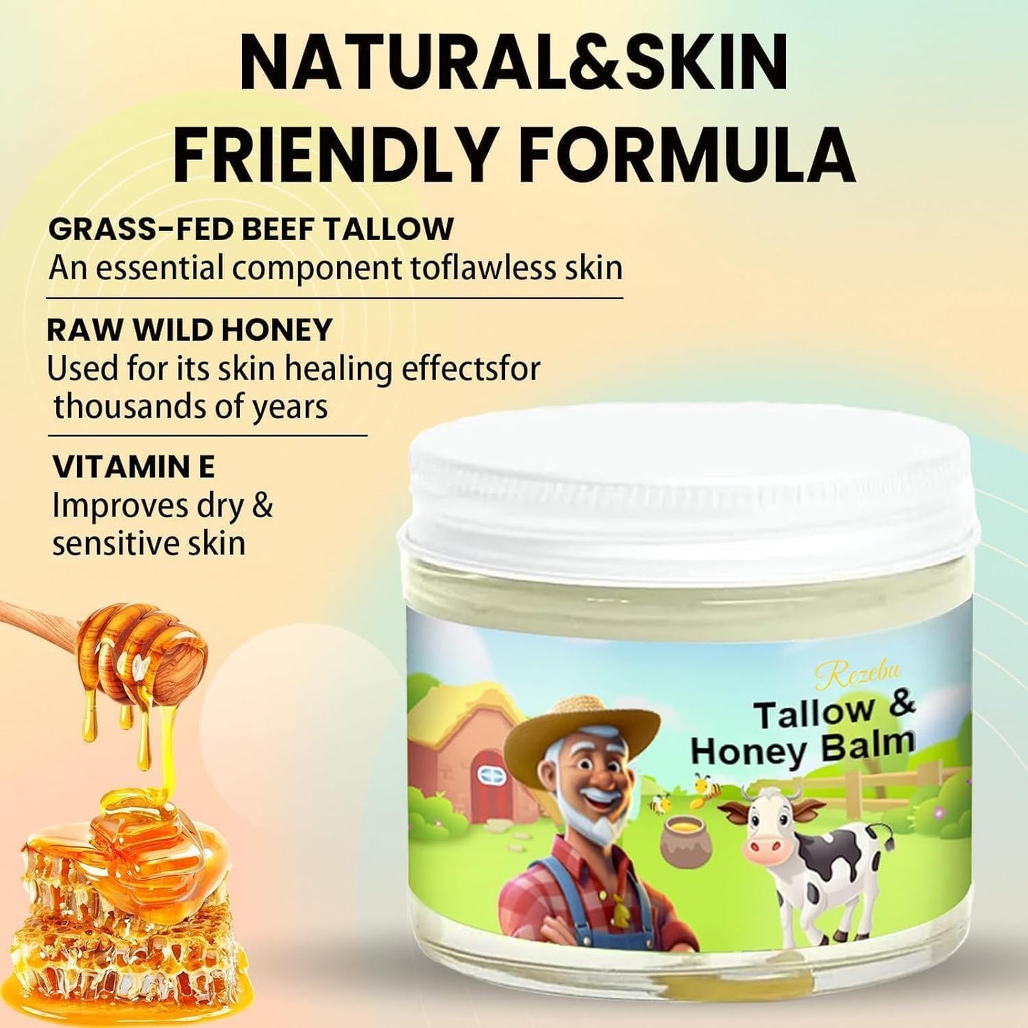Rezebu Tallow and Honey Balm, Beef Tallow for Skin, Tallow Face Moisturizer Beauty and Personal Care Rezebu