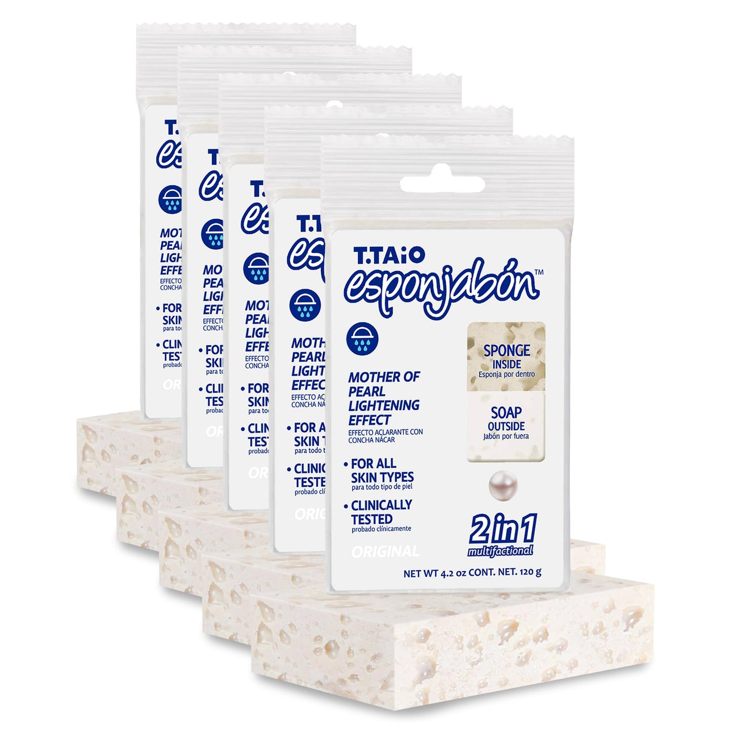 T.Taio Esponjabon Mother of Pearl Soap Sponge - Cleansing Shower Scrubber - Cleaning Bath Wash Scrub - Oil Removal - Massage & Lather Foot, Elbow,