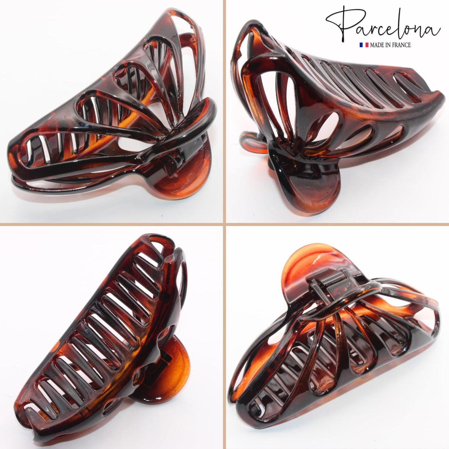 Parcelona French Large Raindrop 4" Celluloid No Slip Grip Durable Jaw Hair Claw Clip for Women and Girl, Made in France (Tortoise Shell)