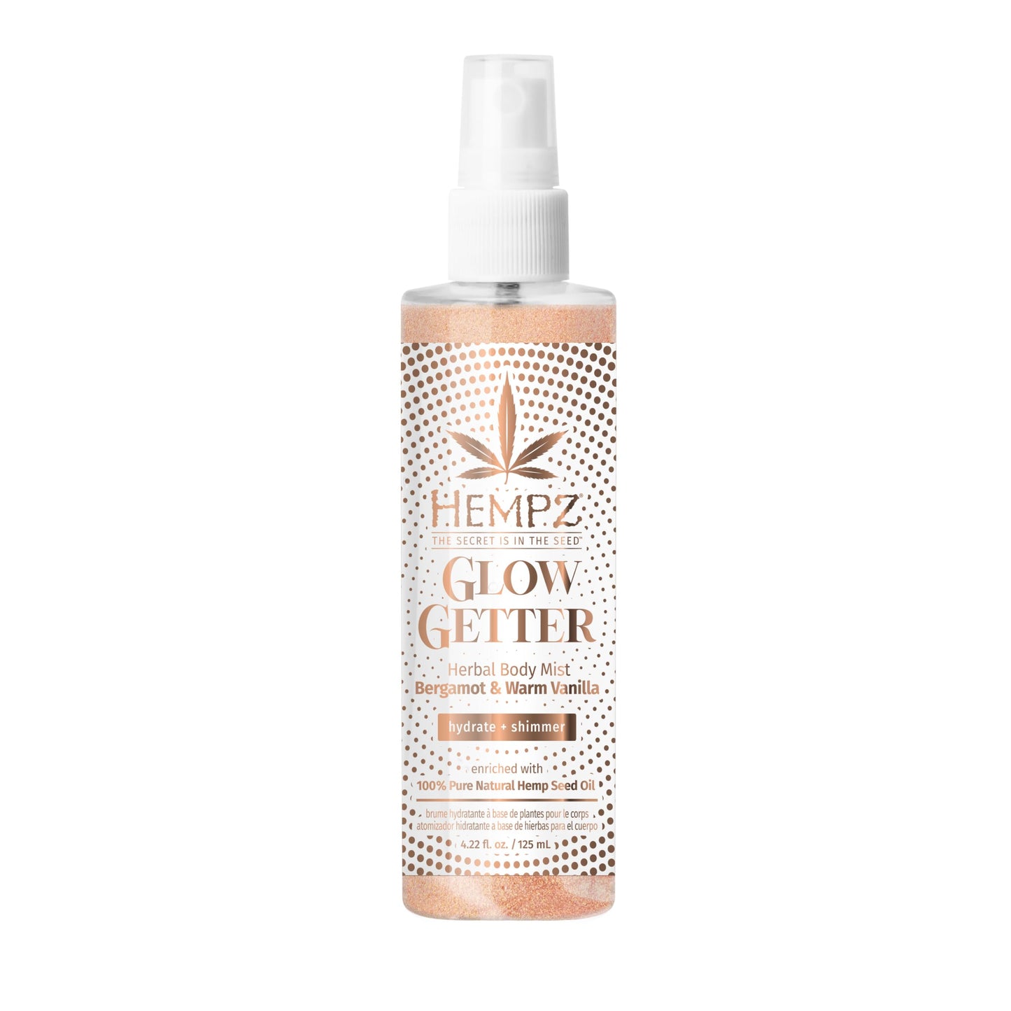 Hempz NEW Glow Getter Hydrating Body Mist, Perfume Shimmer Spray with sparkle 4.22 oz.
