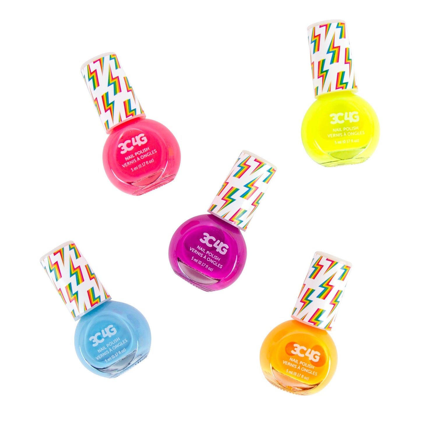 3C4G Neon Nail Polish Set - Quick Dry Nail Polish for Girls - Includes 5 Neon Colors - Non-Toxic Nail Polish Kit for Kids Ages 8+ by Make It Real