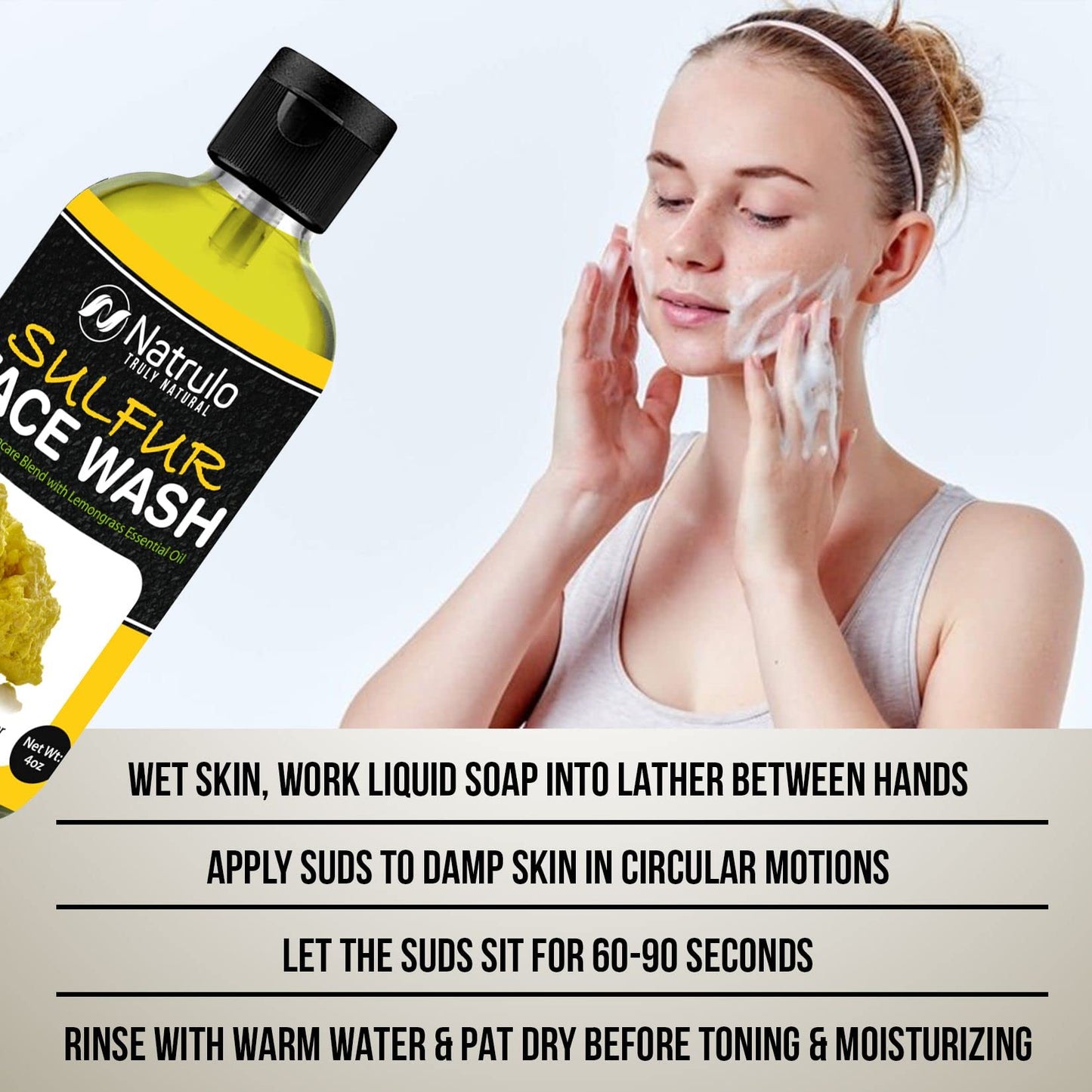Sulfur Face Wash for Acne - All Natural Sulfur Facial Cleanser for Oily Skin, Breakouts - Healing Skincare Blend with Lemongrass Essential Oil - 4oz