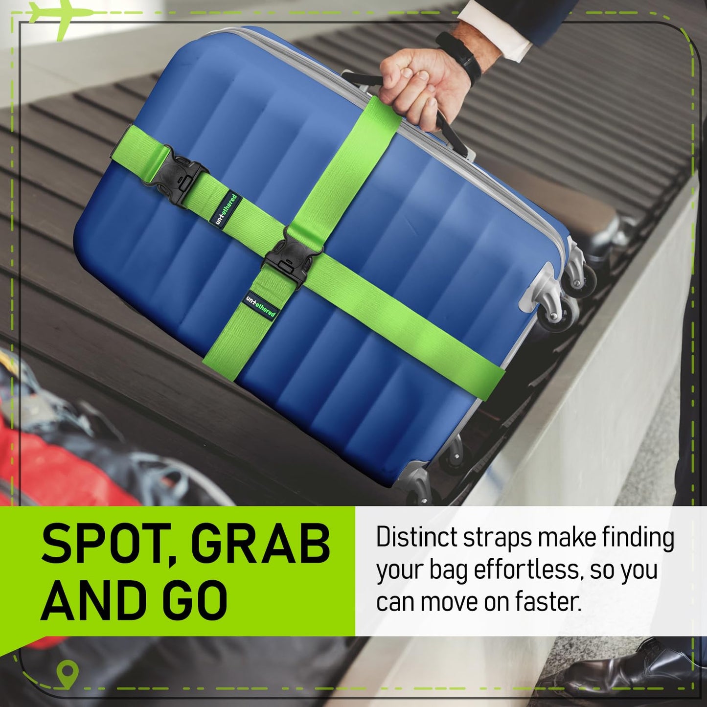 Untethered TSA Approved Luggage Straps – 4 Pack Adjustable Suitcase Belts with Heavy-Duty Buckles for Secure Checked Bags & Travel