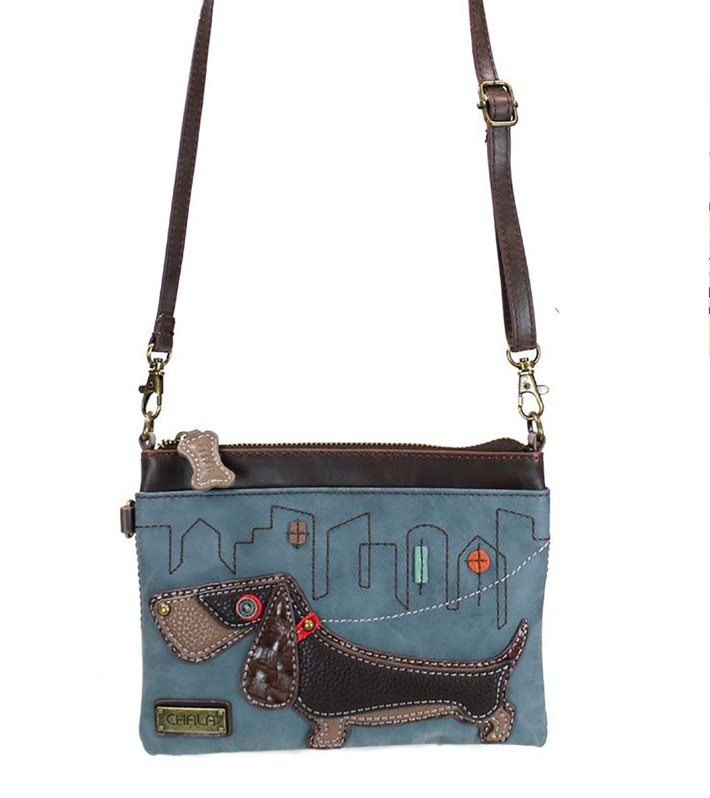 CHALA Mini Crossbody/Purse with Convertible Strap Stylish, Compact, Versatile - Wiener Dog - indigo