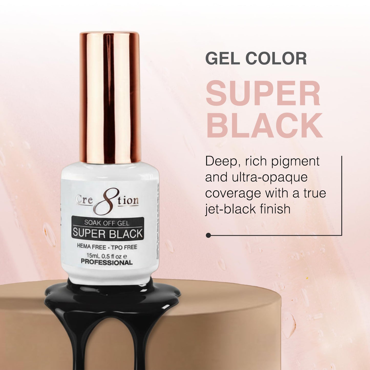 Cre8tion Super Black Soak Off Gel Polish, Ultra Opaque Jet Black for Solid Sets & Nail Art, UV LED Cure, HEMA-Free, TPO-Free, 0.3 oz Beauty & Personal Care Cre8tion