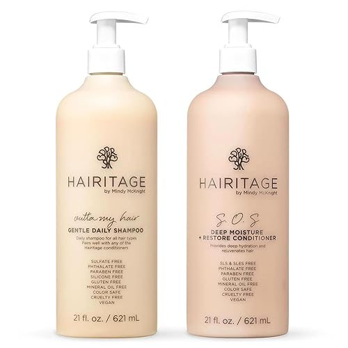 Hairitage Gentle Daily Moisture Shampoo and Conditioner Set - Split End + Bond Strengthening for Dry, Damaged Hair with Jojoba Oil - Anti-Frizz