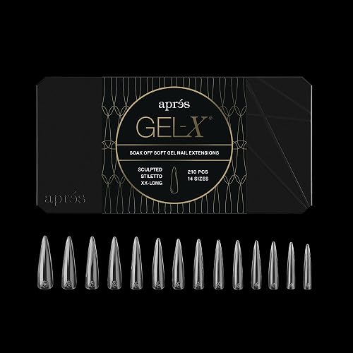 Apres Gel-X Sculpted Box of Nail Tips, 14 Sizes 00-9, Soft Gel Tip Box (210pcs) (Sculpted Stiletto Extra Extra Long, 210) Beauty & Personal Care APRÉS