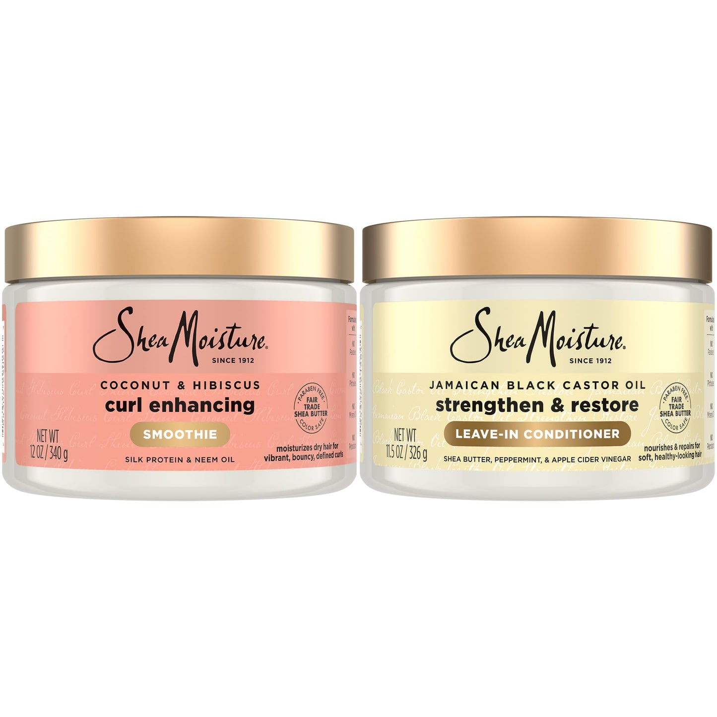 SheaMoisture Leave-In Conditioner Bundle, Coconut & Hibiscus Curl Enhancing Smoothie for Curly Hair, Frizz Control + Jamaican Black Castor Oil