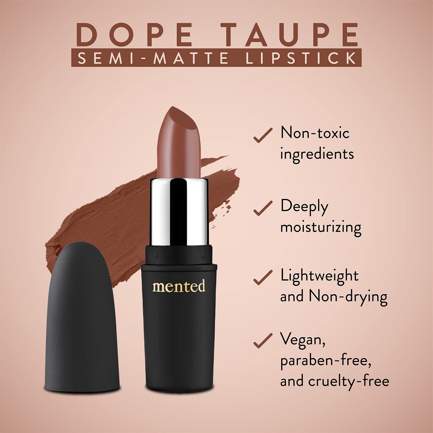 Mented Cosmetics Nude Lipstick for Women, Semi-Matte Long-Lasting Lip Stick, Moisturizing Vegan, Paraben & Cruelty-Free, Enhances All Complexions,