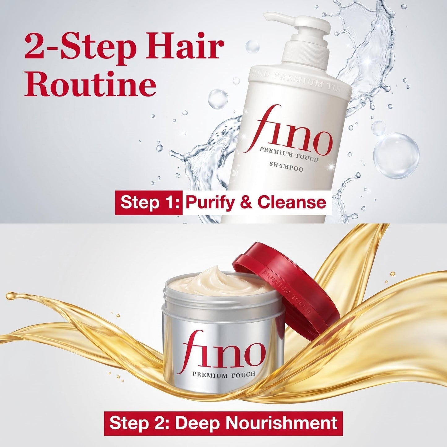 TJ SIGNATURE Fino Premium Touch Shampoo & Hair Mask Set, Royal Jelly Deep Repair & Intensive Hydrating Treatment for Frizzy, Dry, Damaged Hair