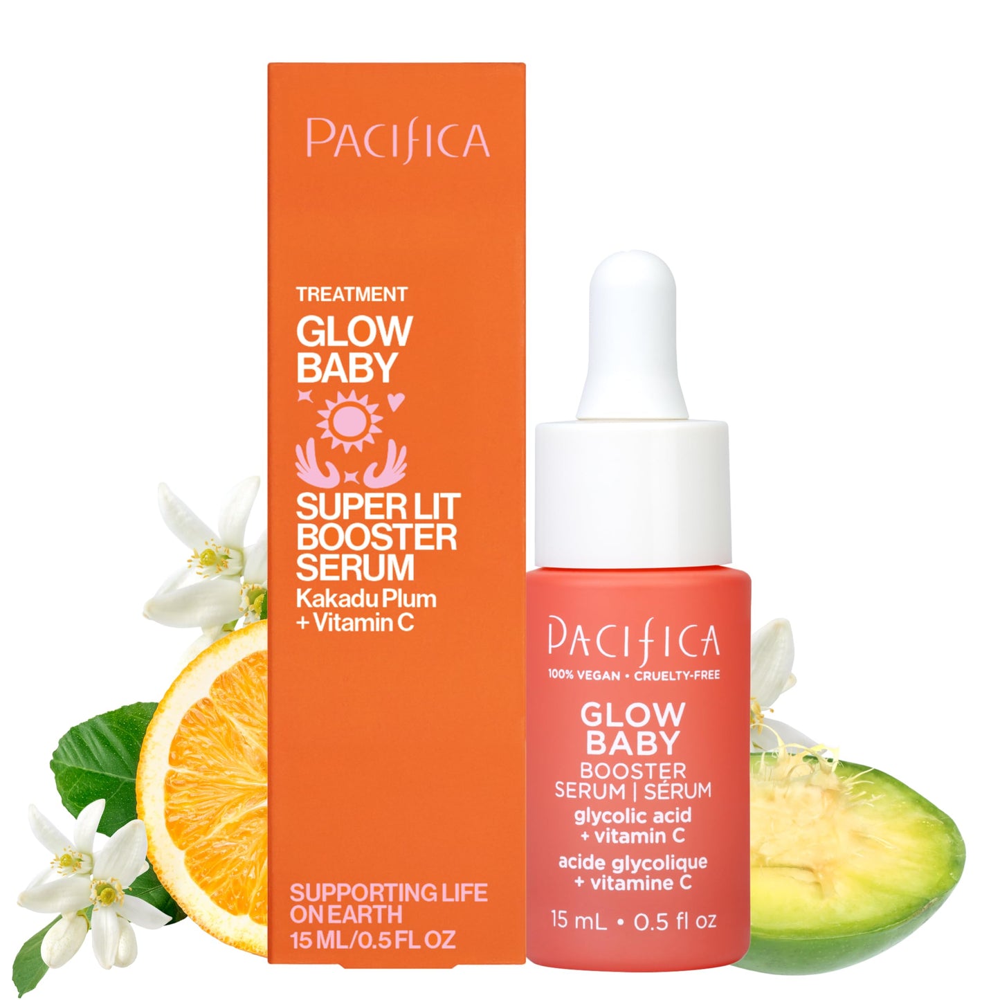 Pacifica Glow Baby Booster Mini Face Serum, Vitamin C & Glycolic Acid For Brightening Dull Skin, Fragrance-Free, Vegan & Cruelty-Free, .5 Fl Oz