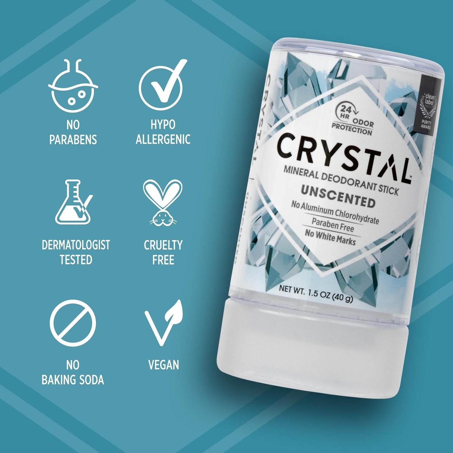 CRYSTAL™ Travel Stick Mineral Deodorant - Unscented Body Deodorant With 24-Hour Odor Protection, Non-Staining & Non-Sticky, Aluminum Chloride Beauty and Personal Care Crystal Essence