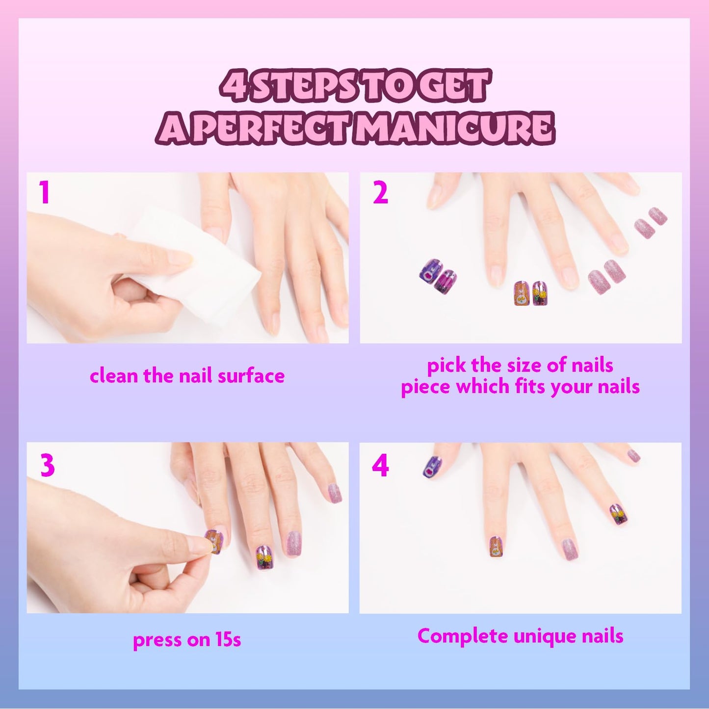 Care Bears 36 pcs Press on Nails for Kids | Pre-Glued & Fake Nails with Nail File for Girls | Birthday Gifts for Ages 6+ by Townley Girl Beauty & Personal Care Townley Girl