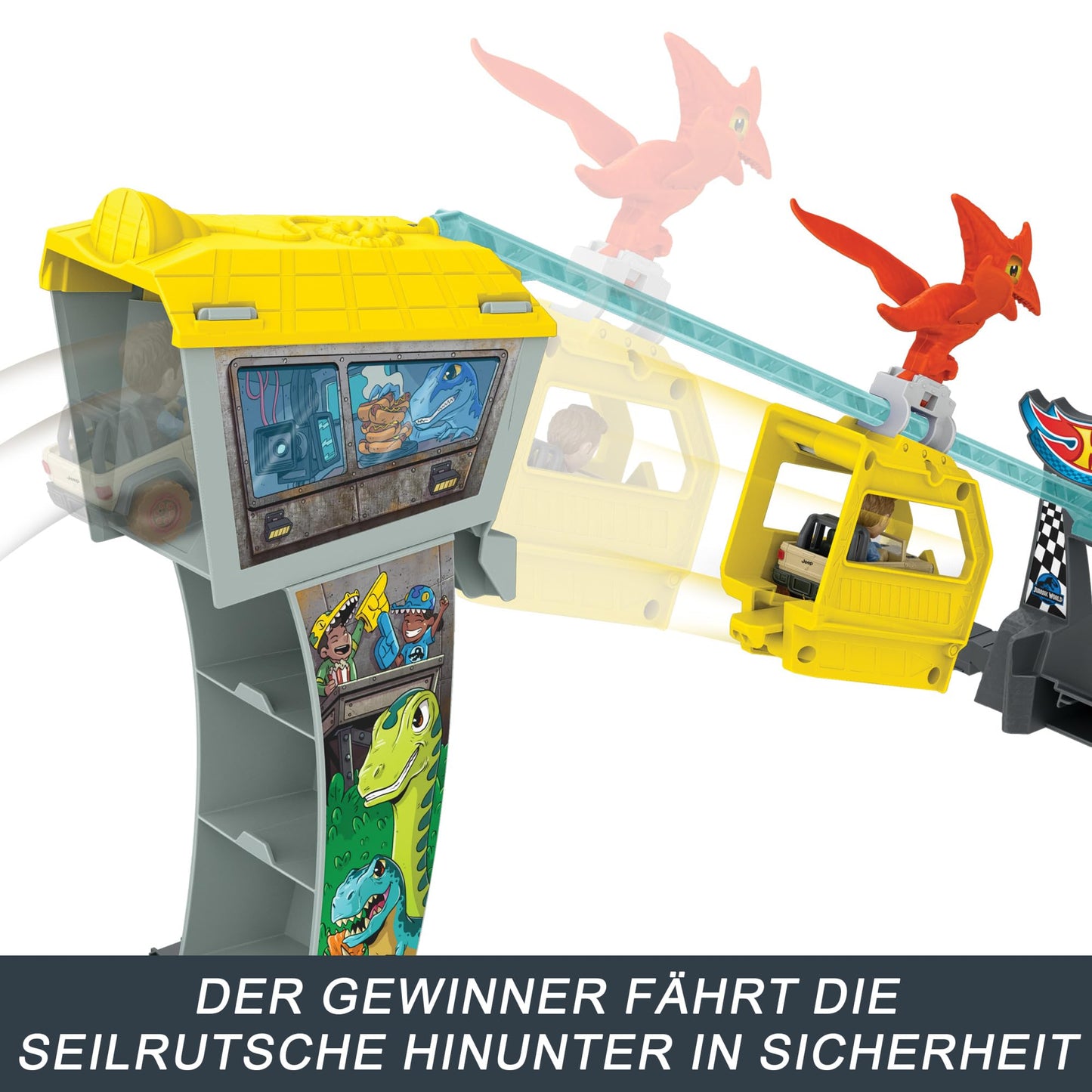 Hot Wheels Track Set & Toy Cars, RacerVerse Jurassic World Blue’s Raptor Rush Track Set with 2 Die-Cast Racers: Blue & Owen