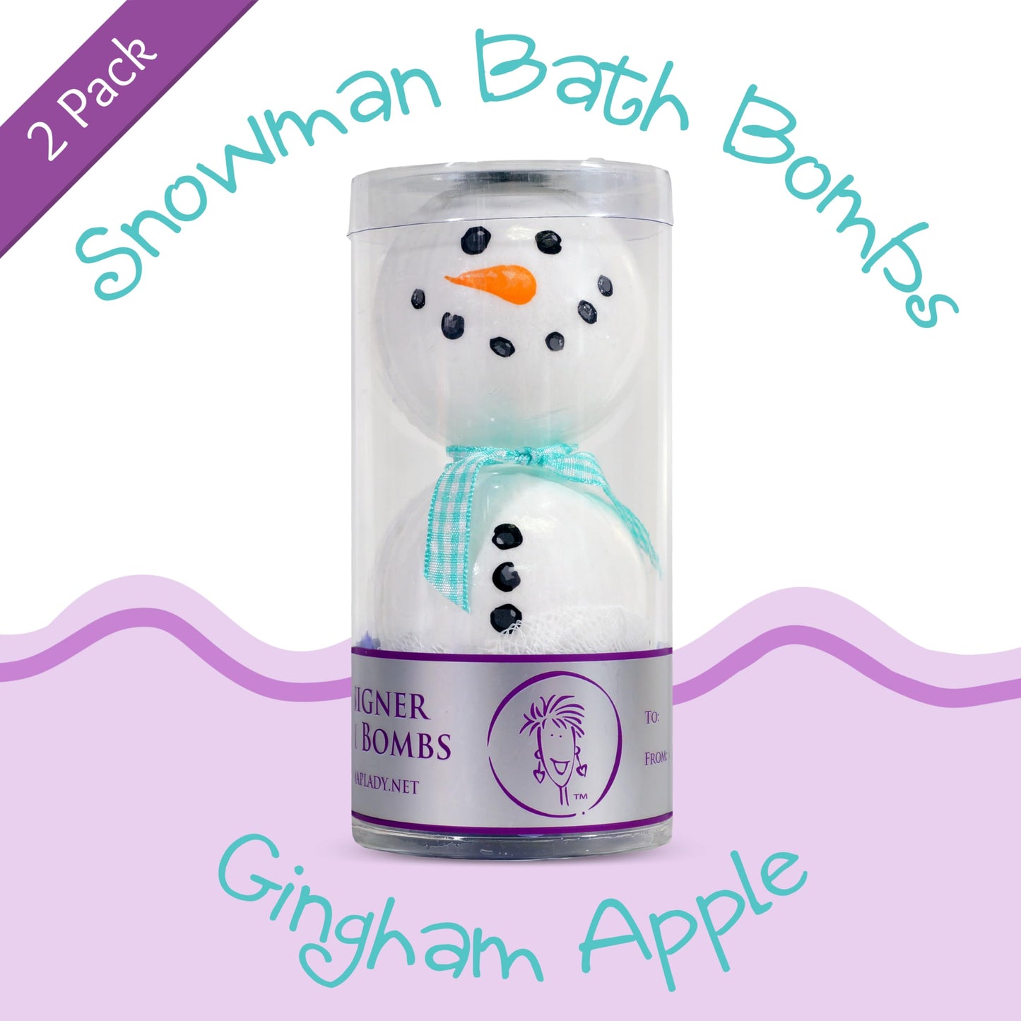 The Soap Lady Snowman Bath Bomb Set - Gingham Apple - 2 Count - 5.5oz Each