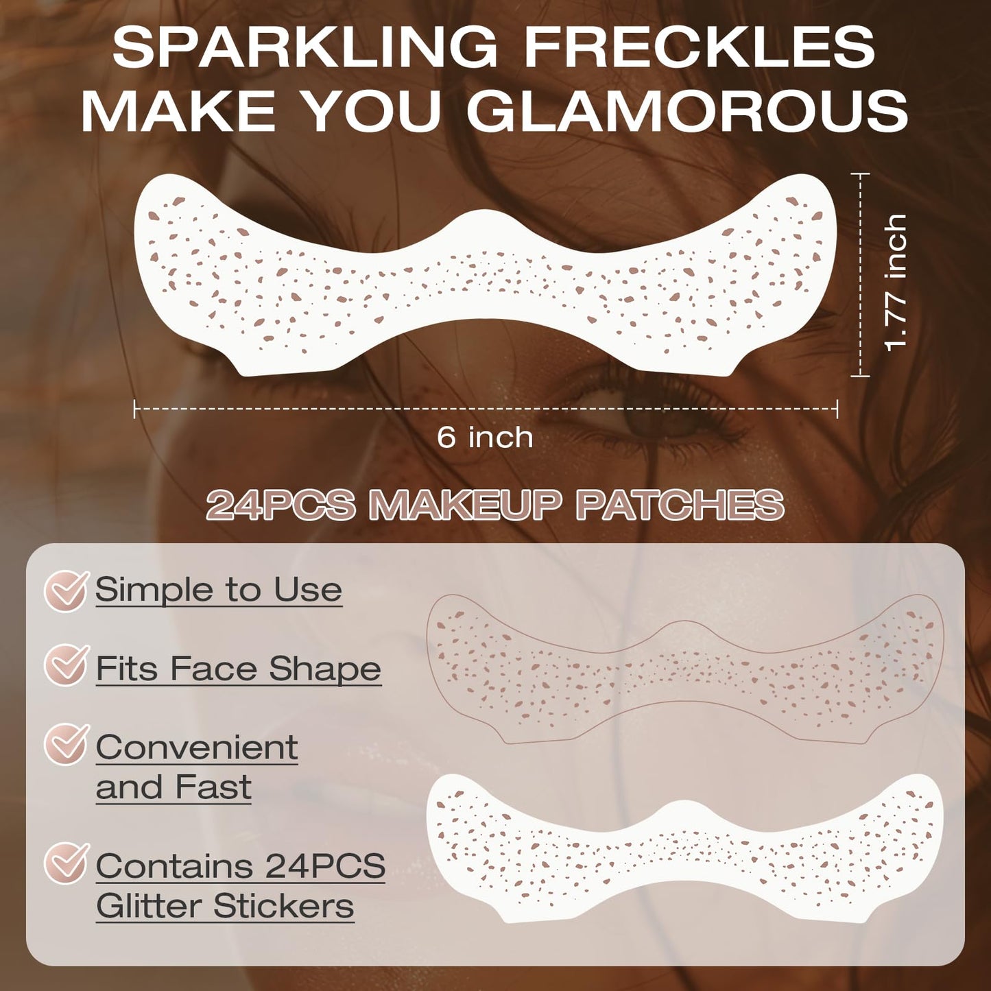 Leterly 24 Pcs Glitter Freckles Face Tattoo,Brown Face Glitter Makeup Patches Cute Sparkle Freckles Patches Waterproof Makeup Speckles for Face