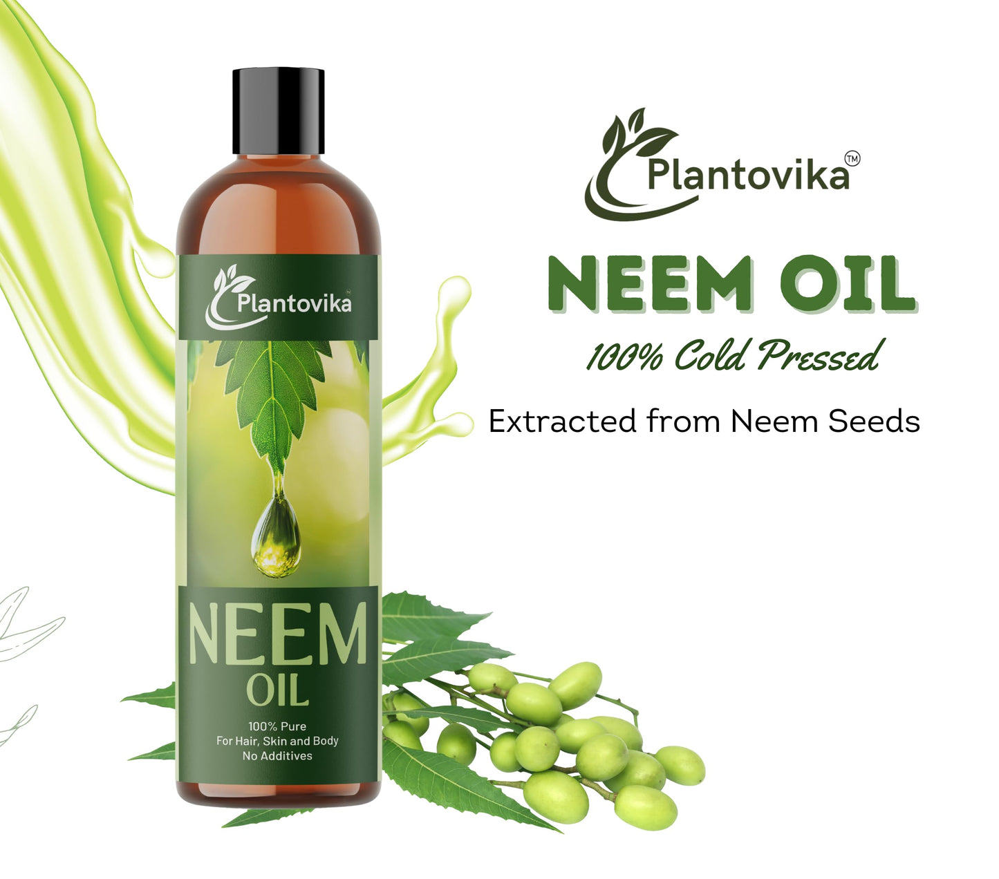 Plantovika Pure Neem Oil (16 Oz) - 100% Cold Pressed, All Natural Concentrate, Unrefined, Multipurpose, Seed Extract Beauty and Personal Care Plantovika