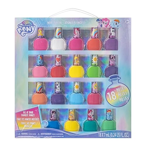 Townley Girl My Little Pony Non-Toxic Water Based Peel-Off Nail Polish Set with Glittery and Opaque Colors for Girls Kids Teens Ages 3+, Perfect