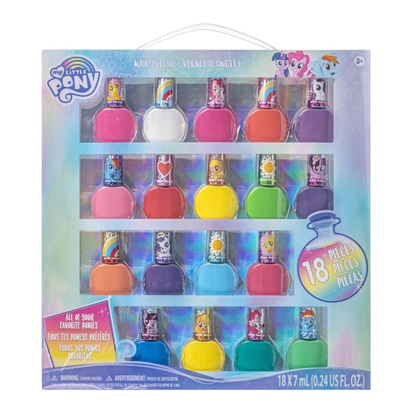 Townley Girl My Little Pony Non-Toxic Water Based Peel-Off Nail Polish Set with Glittery and Opaque Colors for Girls Kids Teens Ages 3+, Perfect