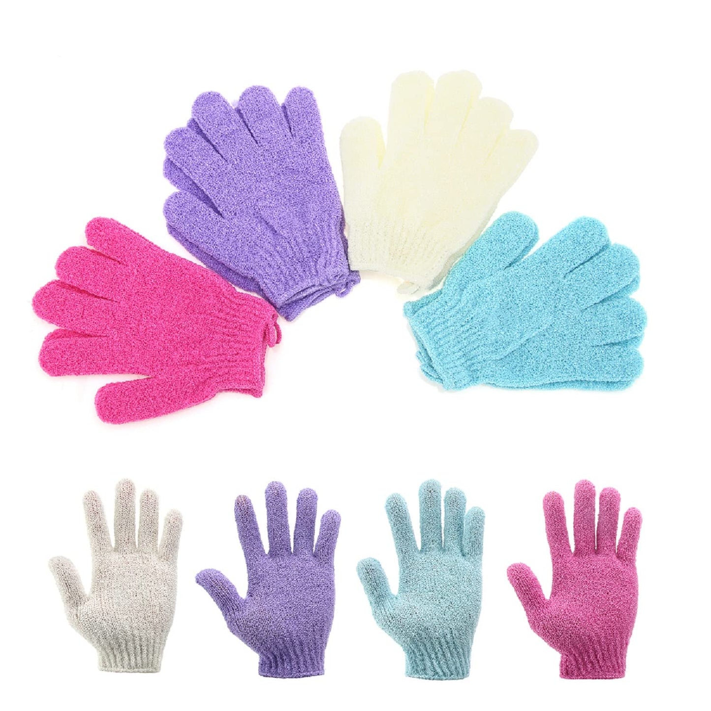 Exfoliating Shower Bath Gloves?4 Pair? Double Side Durable Nylon Shower Gloves Body Scrub Exfoliator & Bathing Accessories for Men,Women & Kids Bath
