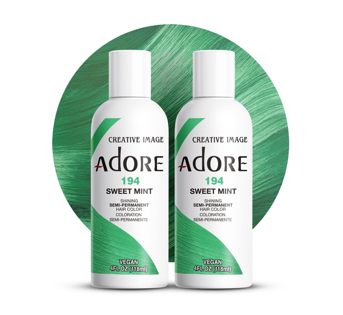Adore Semi Permanent Hair Color (194 Sweet Mint) (2 Pack) | Vegan & Cruelty-Free Green Hair Dye | No Ammonia, No Peroxide, No Alcohol | 4 Fl Oz