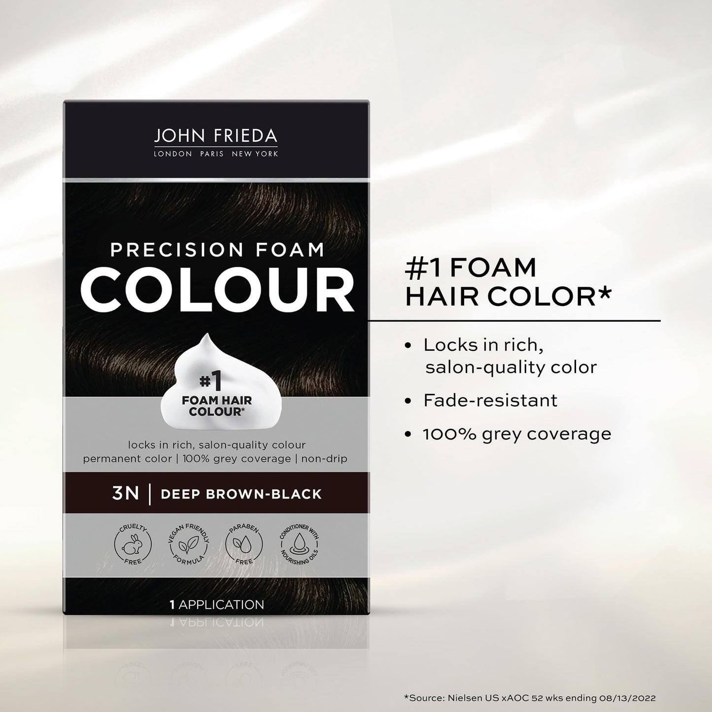 John Frieda Precision Foam Color Permanent Color, 3N Brilliant Brunette Deep Brown-Black 1 applicati